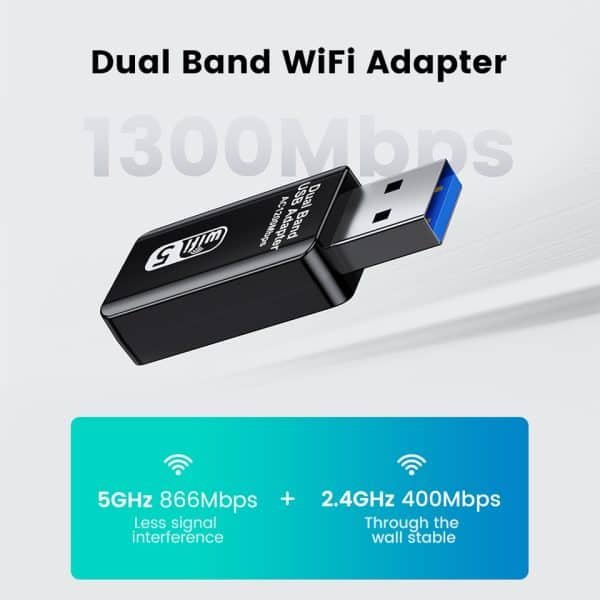 ADAPTADOR WIFI 5GHz USB 3.0 WIFI ETHERNET ANTENA DONGLE PLACA DE REDE MÓDULO PARA PC E LAPTOP