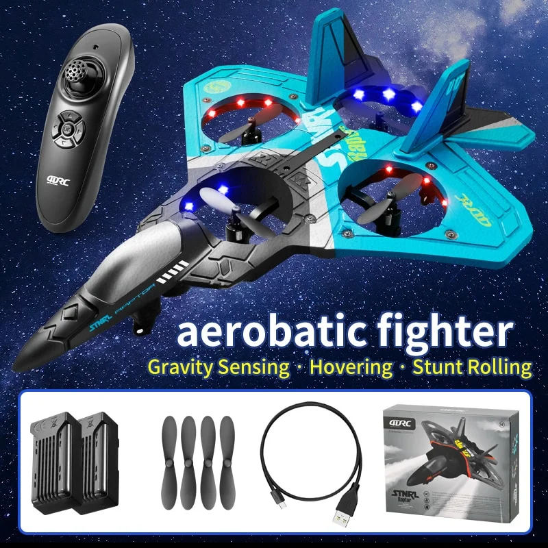 Qudai Avião de controle remoto Avião de controle remoto planando brinquedos  de vôo para adultos crianças meninos giroscópio estabilização 2 bateria